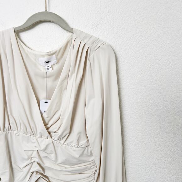 [Olia] White Draped V-Neck Ruched Waist Pleated Long Sleeve Blouse NWT Size XL - Picture 5 of 10